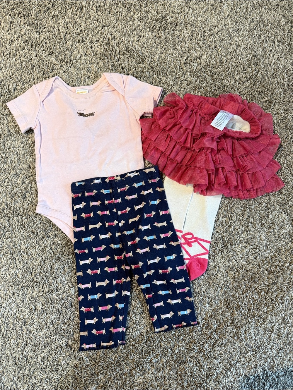 Gymboree Baby Girls Pink Bodysuit with Navy Dog-Print Leggings & Pink Ruffle